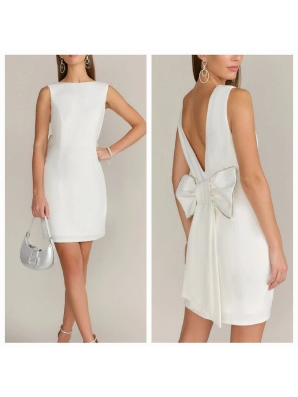 New York & Company, White Sleeveless Low V-Back Mini Dress Sz L - Picture 1 of 12